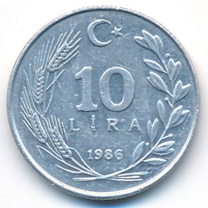 Turkey, 10 lira, 1986