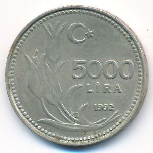 Turkey, 5000 lira, 1992