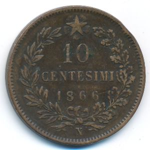 Италия, 10 чентезимо (1866 г.)