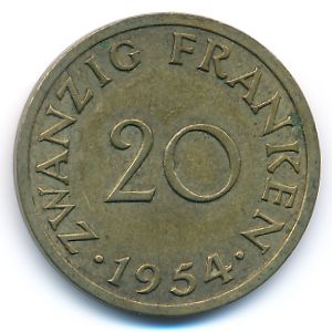Саар, 20 франков (1954 г.)