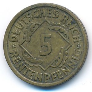 Weimar Republic, 5 rentenpfennig, 1923