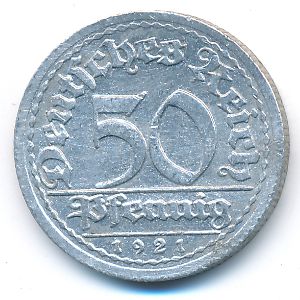 Weimar Republic, 50 pfennig, 1921