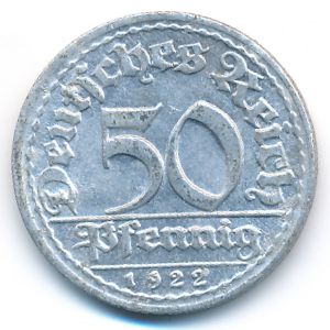 Weimar Republic, 50 pfennig, 1922