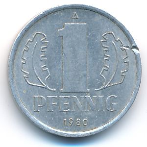German Democratic Republic, 1 pfennig, 1980