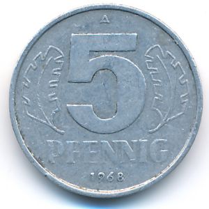 German Democratic Republic, 5 pfennig, 1968