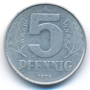 German Democratic Republic, 5 pfennig, 1975