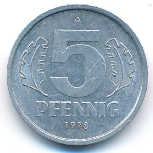 German Democratic Republic, 5 pfennig, 1978