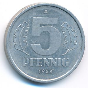 German Democratic Republic, 5 pfennig, 1983