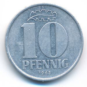 German Democratic Republic, 10 pfennig, 1965