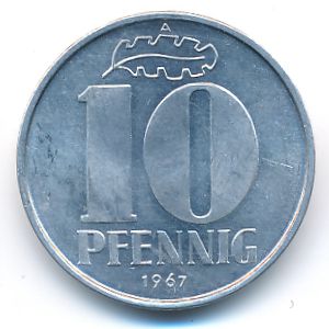 German Democratic Republic, 10 pfennig, 1967