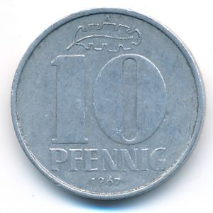 German Democratic Republic, 10 pfennig, 1967