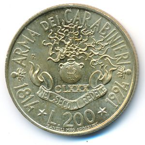 Италия, 200 лир (1994 г.)