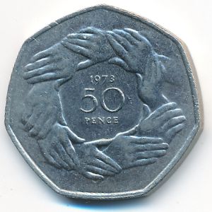 Великобритания, 50 пенсов (1973 г.)