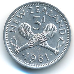 New Zealand, 3 pence, 1961