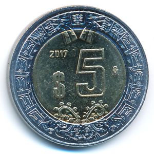 Мексика, 5 песо (2017 г.)