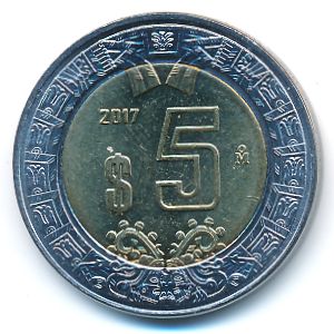 Mexico, 5 pesos, 2017