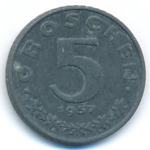 Austria, 5 groschen, 1957