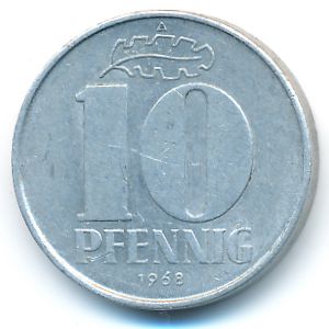 German Democratic Republic, 10 pfennig, 1968