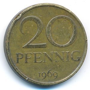 German Democratic Republic, 20 pfennig, 1969