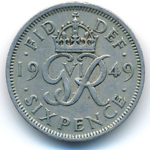 Великобритания, 6 пенсов (1949 г.)