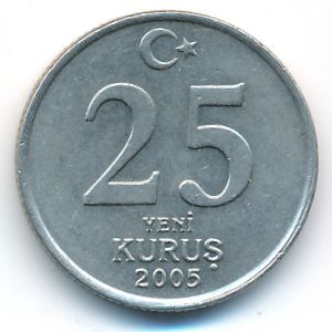 Turkey, 25 new kurus, 2005