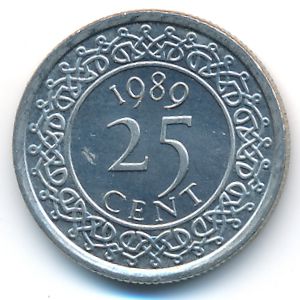 Suriname, 25 cents, 1989