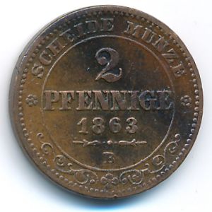 Saxony, 2 pfennig, 1863