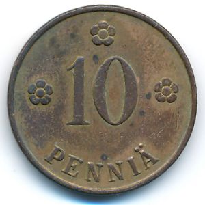 Finland, 10 pennia, 1928