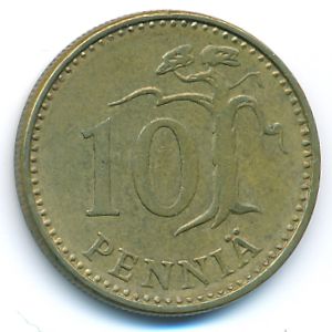 Finland, 10 pennia, 1975