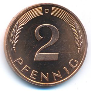 ФРГ, 2 пфеннига (1990 г.)