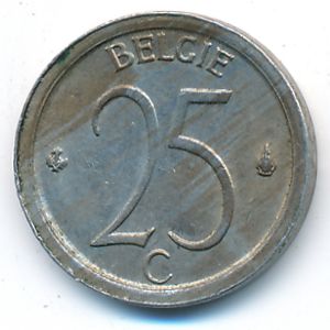 Belgium, 25 centimes, 1968