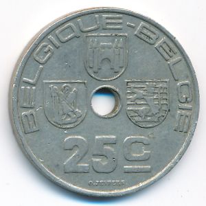 Belgium, 25 centimes, 1938
