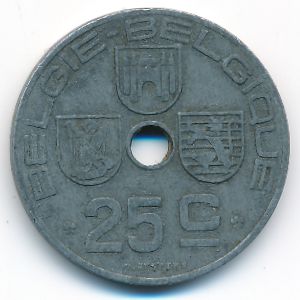 Belgium, 25 centimes, 1945