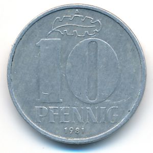 German Democratic Republic, 10 pfennig, 1981