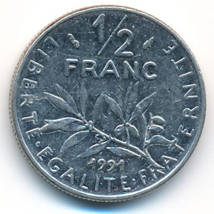 Франция, 1/2 франка (1991 г.)
