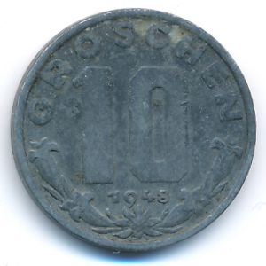 Austria, 10 groschen, 1948