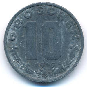 Austria, 10 groschen, 1949