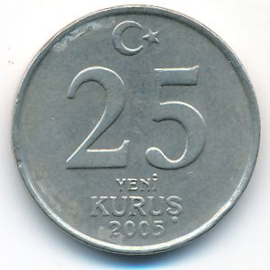 Turkey, 25 new kurus, 2005