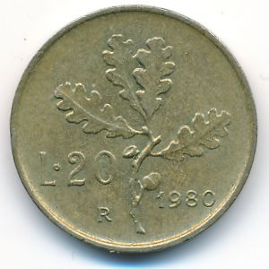 Италия, 20 лир (1980 г.)