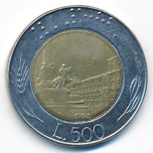 Италия, 500 лир (1992 г.)