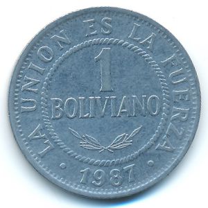 Bolivia, 1 boliviano, 1987