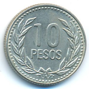 Колумбия, 10 песо (1989 г.)