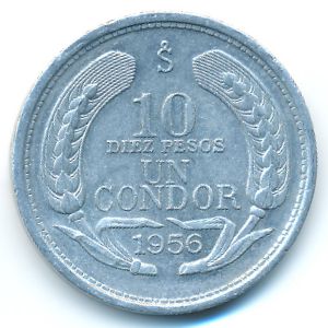 Chile, 10 pesos, 1956