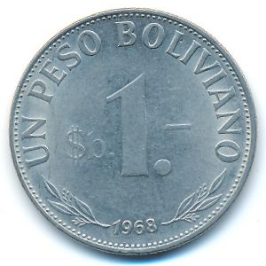 Bolivia, 1 peso boliviano, 1968