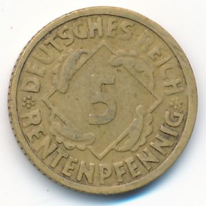 Weimar Republic, 5 rentenpfennig, 1924