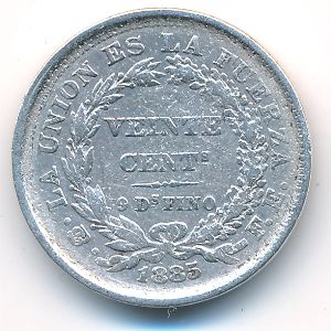 Bolivia, 20 centavos, 1885