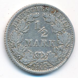 Германия, 1/2 марки (1905 г.)