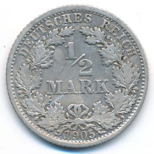 Германия, 1/2 марки (1905 г.)