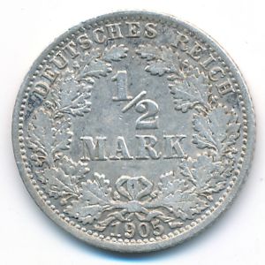Германия, 1/2 марки (1905 г.)