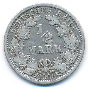 Германия, 1/2 марки (1906 г.)